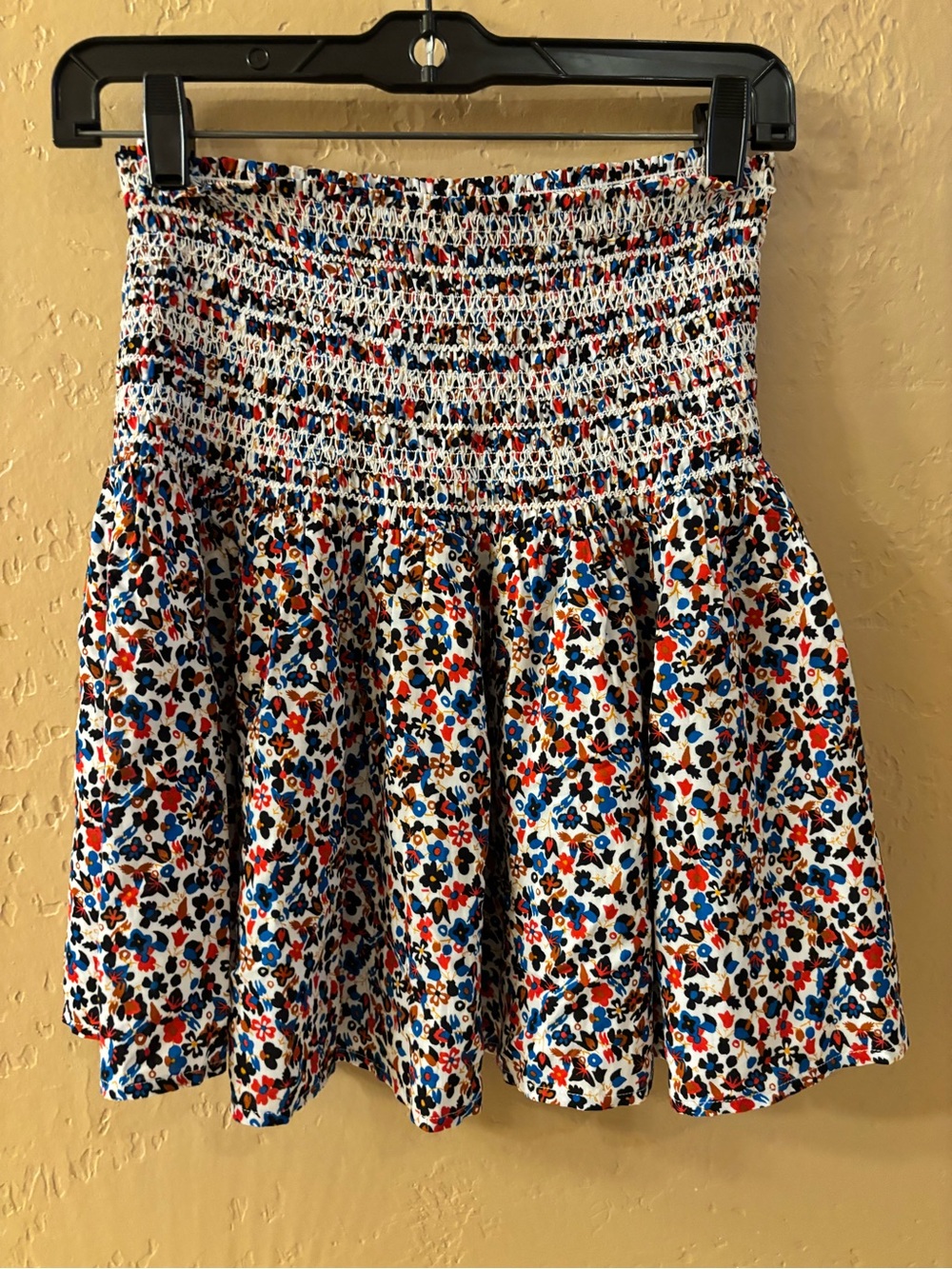 Tory Burch White Mini Skirt with Blue & Red Floral Print